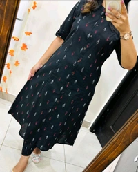 SF2  5420  Amazing cotton cord set  procin print  stylish look  - Black, 2XL-44