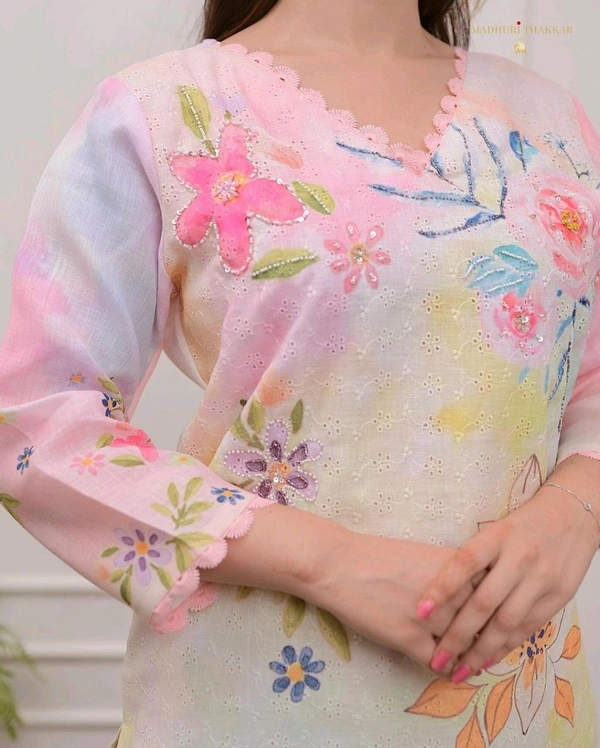 SF3 5421 HEVAY SHIFLI FABRIC DIGITAL PRINTING HAND WORK  KHATLI SUIT SET  - M-38