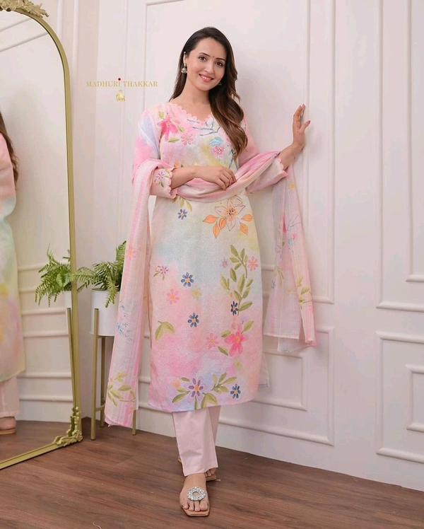 SF3 5421 HEVAY SHIFLI FABRIC DIGITAL PRINTING HAND WORK  KHATLI SUIT SET  - XL-42