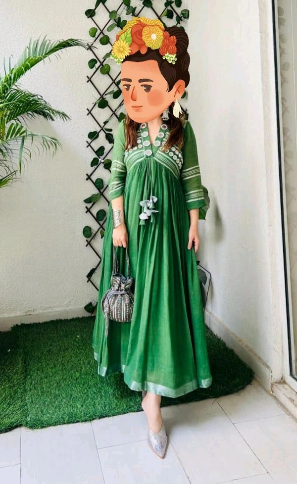SF2 5038  trendy  Cotton  beautiful lace work  tasal Gown - M-38, Green