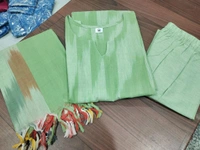 SF3 5423  South cotton handloom kurti  handloom cotton pants and dupatta*  - Green, XL-42