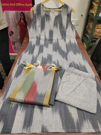 SF3 5423  South cotton handloom kurti  handloom cotton pants and dupatta*  - Gray, XL-42