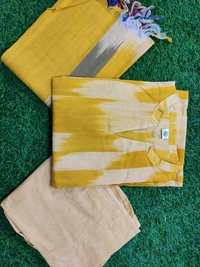 SF3 5423  South cotton handloom kurti  handloom cotton pants and dupatta*  - Yellow, M-38