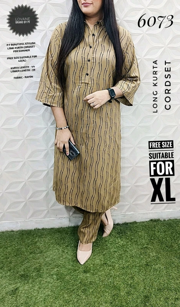 PFD 6073 STYLISH RAYON COTTON KURTA CORDSET   - Golden Yellow, XL-42