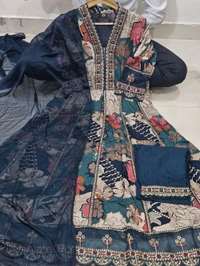 KDJ 5442  Floral Muslin mix soft comfortable and Full Hand Work Kurti & Pant - XL-42