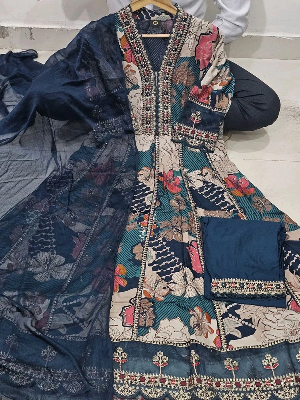KDJ 5442  Floral Muslin mix soft comfortable and Full Hand Work Kurti & Pant - XL-42