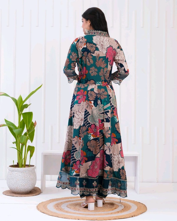 KDJ 5442  Floral Muslin mix soft comfortable and Full Hand Work Kurti & Pant - 2XL-44
