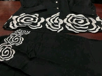 SF2 5445 Trending Reyon two pc sets  embroidery  on daman of tunic top and bottom too._It's a must for ALL shapes and a smart party outfit  - Black, L-40