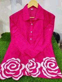 SF2 5445 Trending Reyon two pc sets  embroidery  on daman of tunic top and bottom too._It's a must for ALL shapes and a smart party outfit  - Pink, XL-42