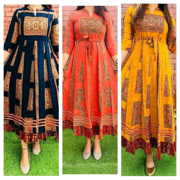 SF2 5450  heavy rayon  beautifully printed gown detailing mirror & tubelight handwork  - Yellow, XL-42