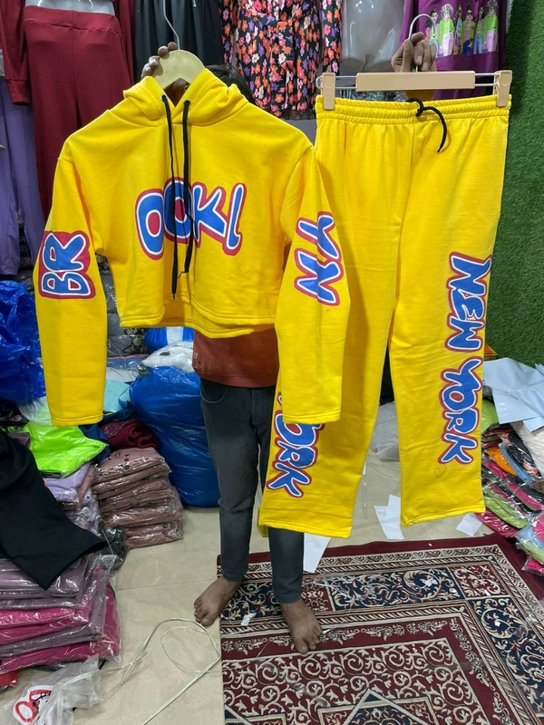 KD18 5451 *New York Printed crop girls tracksuit - Yellow, M-38