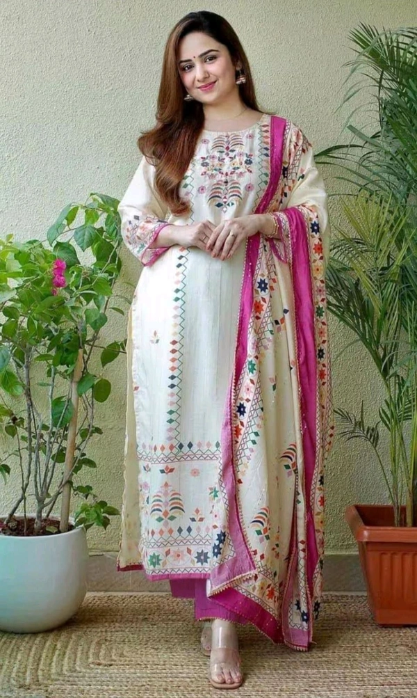 SF2  5452  Beautiful Heavy 3pcs Suit which is beautifully decorated ekatra pants and Lace Dupatta. - Heavy Reyon  - M-38