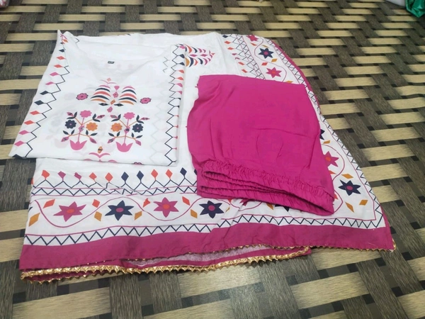 SF2  5452  Beautiful Heavy 3pcs Suit which is beautifully decorated ekatra pants and Lace Dupatta. - Heavy Reyon  - L-40
