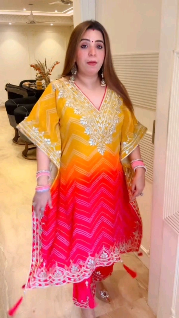 SF3  5453  TRENDING THE BANDHANI PRINT WITH SEQUENCES EMBROIDERY WORK KAFTAN WITH PANT : CHINON# WORK :  - Hollywood Cerise