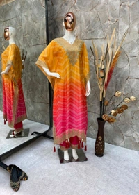 SF3  5453  TRENDING THE BANDHANI PRINT WITH SEQUENCES EMBROIDERY WORK KAFTAN WITH PANT : CHINON# WORK :  - Hollywood Cerise
