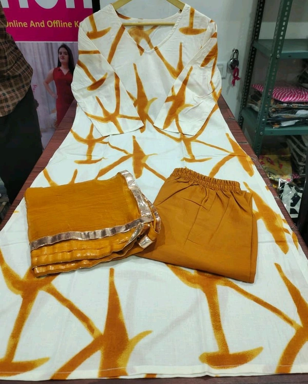 SF3  5455  Beautiful Three premium woven cotton 3 Peace set that's perfect for work to Kurti-*Pant- Pure Cotton  - L-40