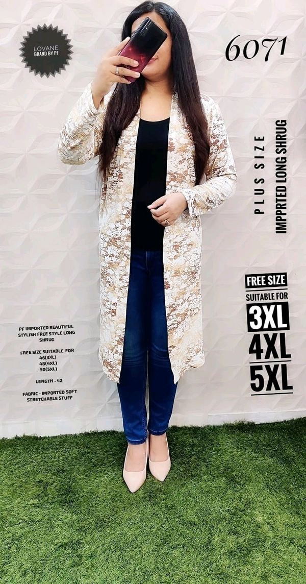 PFD  6071  IMPORTED SUPER SOFT STYLISH LONG FREE STYLE  SHRUG - Gold, 4XL-48
