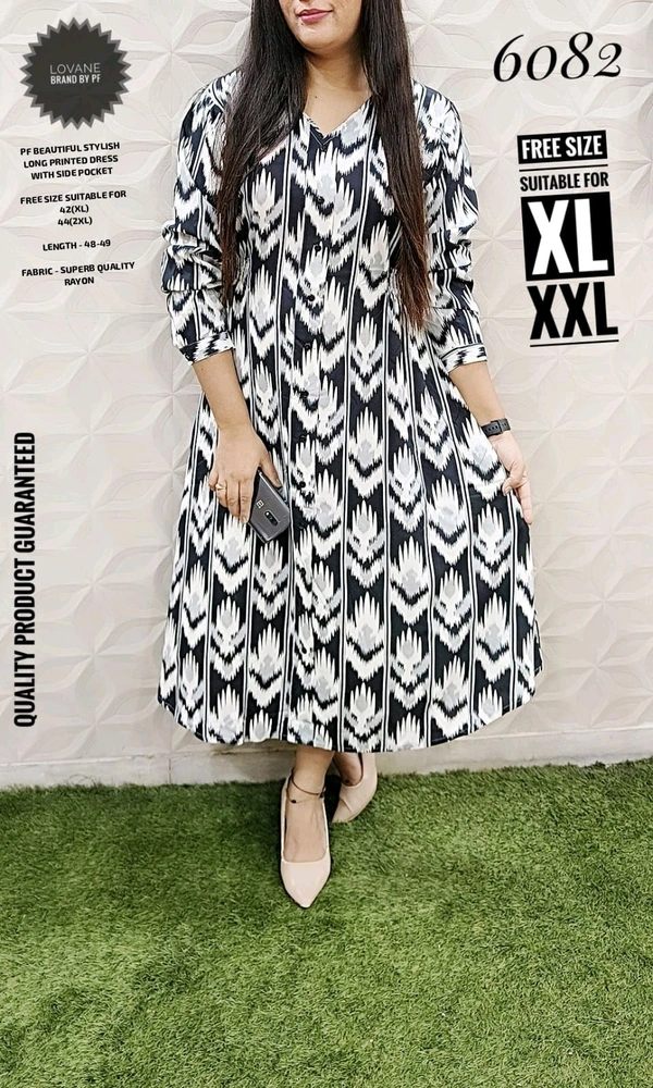 PFD 5459 IMPORTED BEAUTIFUL STYLISH PRINTED LONG DRESS WITH SIDE POCKET - White, XL-42