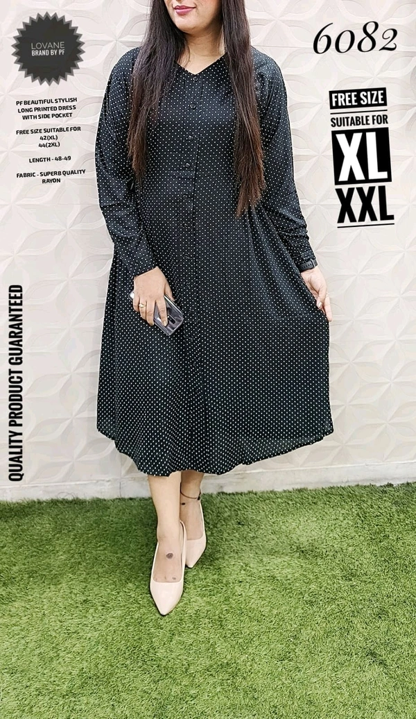 PFD 5459 IMPORTED BEAUTIFUL STYLISH PRINTED LONG DRESS WITH SIDE POCKET - Black, XL-42