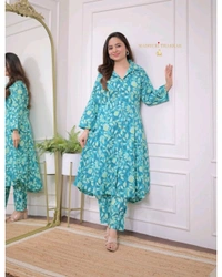 SF2  5461 A Beautiful cotton co-ord set that's perfect for work   - L-40, Blue