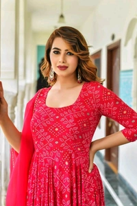 SF2  5463 *Beautiful Heavy Reyon Fabric Printed Pink Bandhani Anarkali with Reyon Mulmul Dupatta - L-40