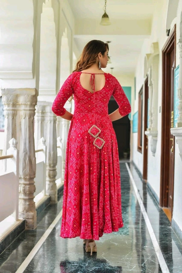 SF2  5463 *Beautiful Heavy Reyon Fabric Printed Pink Bandhani Anarkali with Reyon Mulmul Dupatta - XL-42