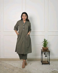 SF3  5464 finest Cotton Slub  and bold shade of CollarCo-Ord set Cotton SlubBoth side pocket - L-40