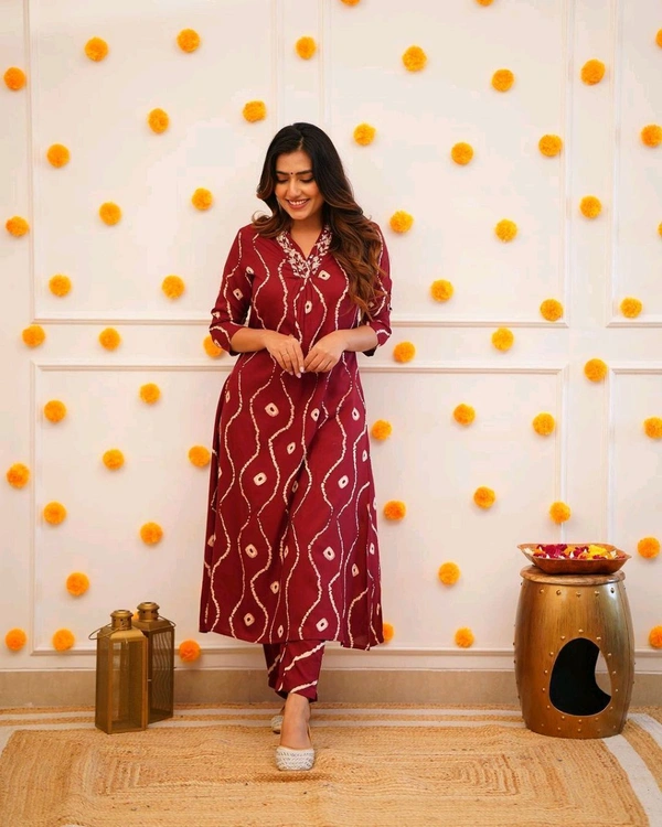 SF2  5466 Heavy Rayon  new Kurta pant sets with beautiful neck hand work   - Red, L-40
