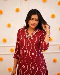 SF2  5466 Heavy Rayon  new Kurta pant sets with beautiful neck hand work   - Red, L-40
