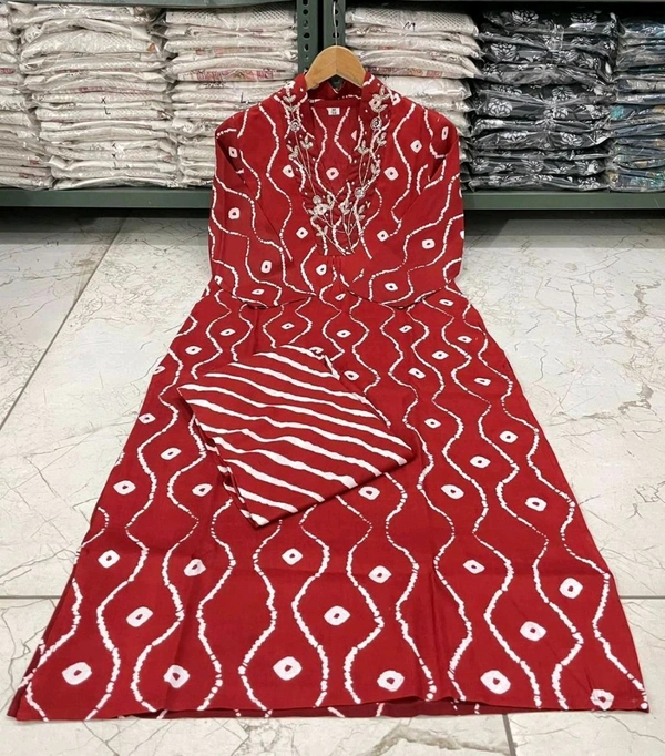 SF2  5466 Heavy Rayon  new Kurta pant sets with beautiful neck hand work   - Red, L-40