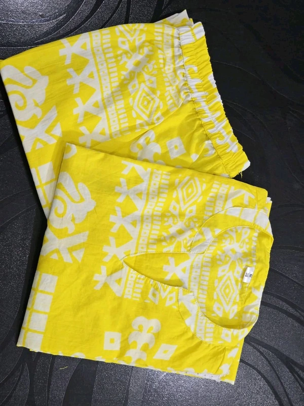 SF3  5467 Brighten your wardrobe with betel print Heavy cotton Co-ord setVibrant yellow & Lace Work    - Yellow, 2XL-44