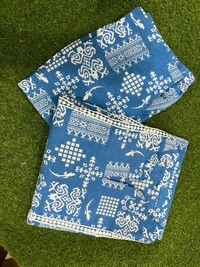 SF3  5467 Brighten your wardrobe with betel print Heavy cotton Co-ord setVibrant yellow & Lace Work    - Blue, M-38