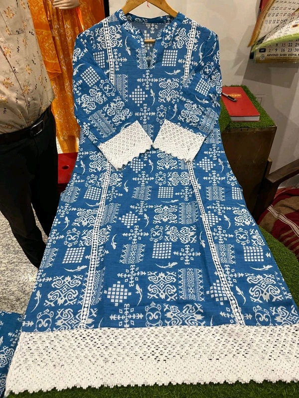 SF3  5467 Brighten your wardrobe with betel print Heavy cotton Co-ord setVibrant yellow & Lace Work    - Blue, L-40