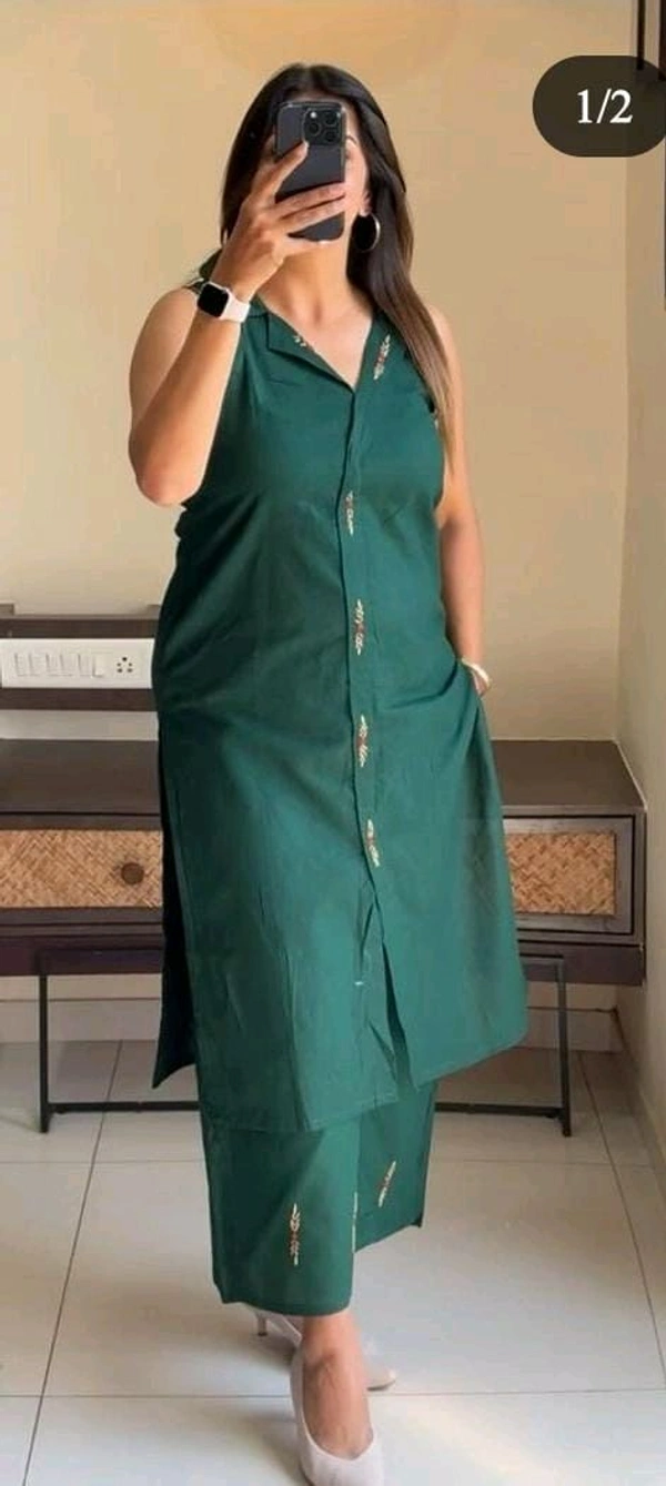SF2  5470 "Stay cool and stylish  long with our sleeveless Cotton  kurta pant set -  - Green, 2XL-44