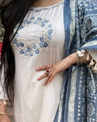 SF3 5471  *Pure fine KATHA COTTON fabric  kurti with pant and dupatta  - M-38
