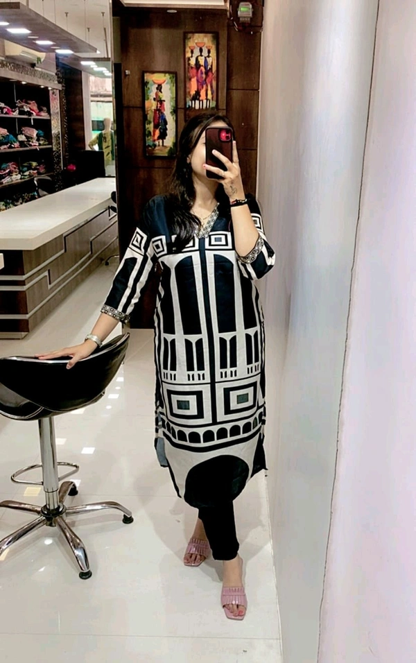 SF2 5472  🆕Trendy wear Charcoal Digital Panel Printed Muslin Silk Kurta and Pant set  - M-38