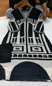 SF2 5472  🆕Trendy wear Charcoal Digital Panel Printed Muslin Silk Kurta and Pant set  - 2XL-44