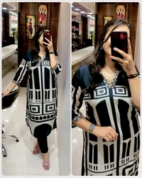 SF2 5472  🆕Trendy wear Charcoal Digital Panel Printed Muslin Silk Kurta and Pant set  - 3XL-46