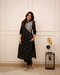 SF2 5473  Beautiful  Cotton  kurti pant  with embroidery  - Black, M-38