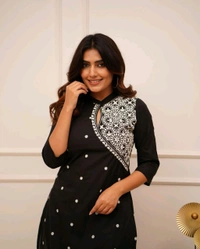 SF2 5473  Beautiful  Cotton  kurti pant  with embroidery  - Black, M-38