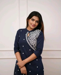 SF2 5473  Beautiful  Cotton  kurti pant  with embroidery  - Navy Blue, L-40