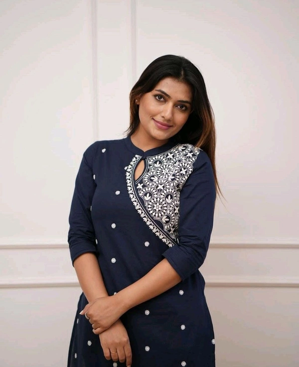 SF2 5473  Beautiful  Cotton  kurti pant  with embroidery  - Navy Blue, L-40