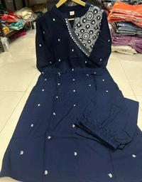 SF2 5473  Beautiful  Cotton  kurti pant  with embroidery  - Navy Blue, L-40
