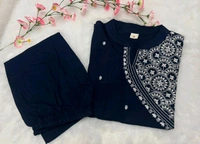 SF2 5473  Beautiful  Cotton  kurti pant  with embroidery  - Navy Blue, 2XL-44