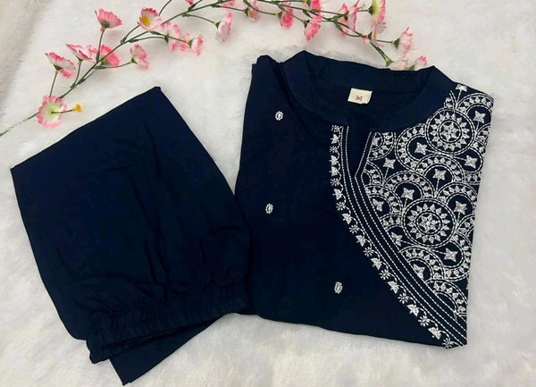 SF2 5473  Beautiful  Cotton  kurti pant  with embroidery  - Navy Blue, 2XL-44
