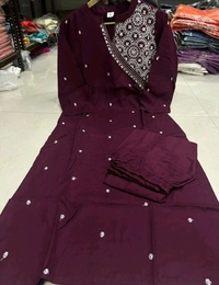 SF2 5473  Beautiful  Cotton  kurti pant  with embroidery  - Purple, M-38