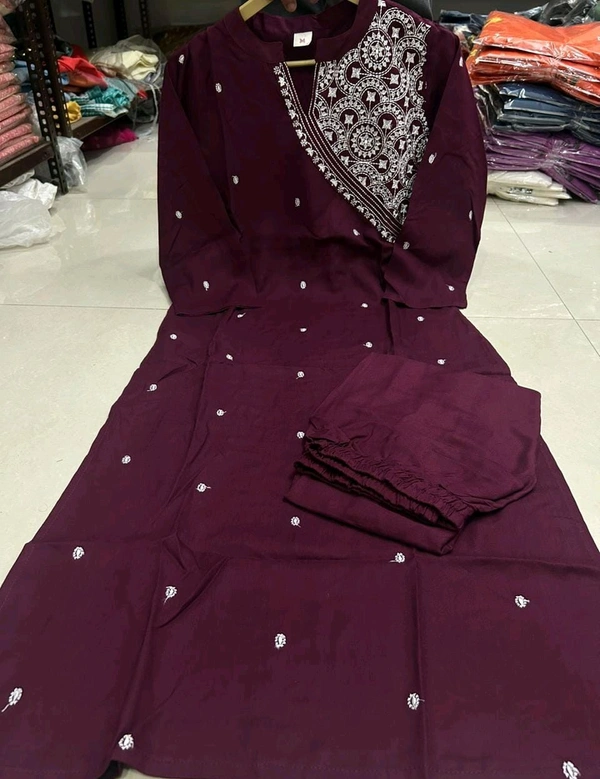 SF2 5473  Beautiful  Cotton  kurti pant  with embroidery  - Purple, M-38