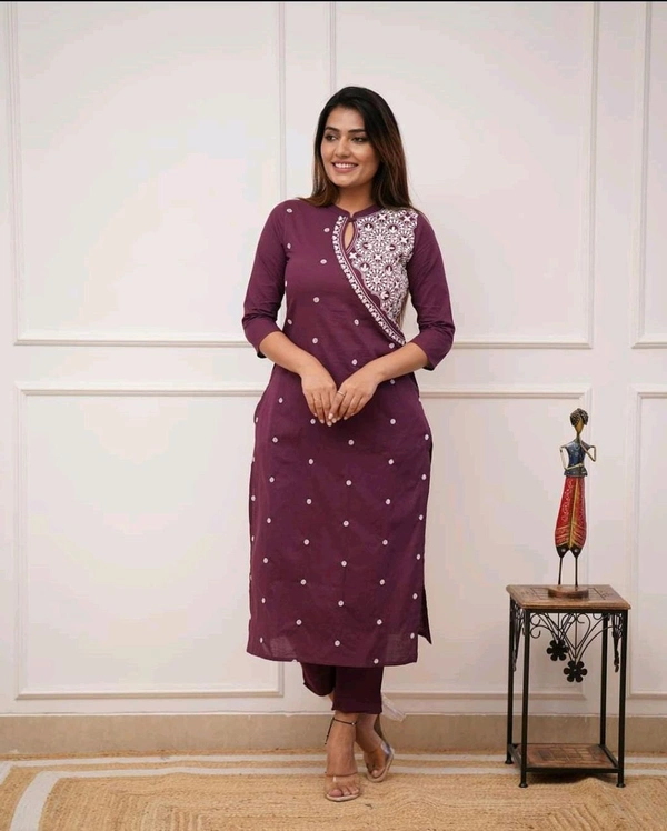 SF2 5473  Beautiful  Cotton  kurti pant  with embroidery  - Purple, L-40