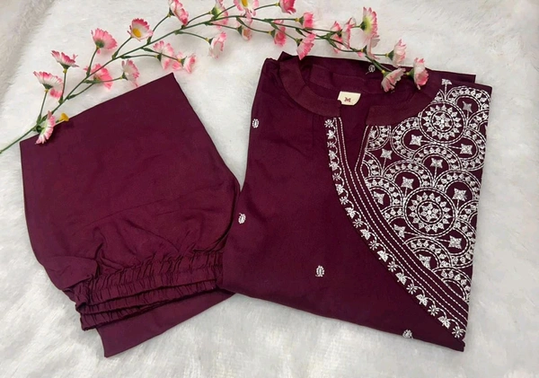 SF2 5473  Beautiful  Cotton  kurti pant  with embroidery  - Purple, L-40