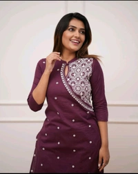 SF2 5473  Beautiful  Cotton  kurti pant  with embroidery  - Purple, 2XL-44